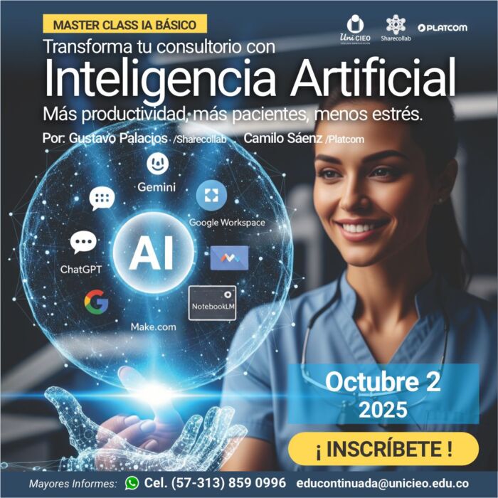 Master Class IA Básico - Transforma tu consultorio con Inteligencia Artificial. Más productividad, más pacientes, menos estrés.