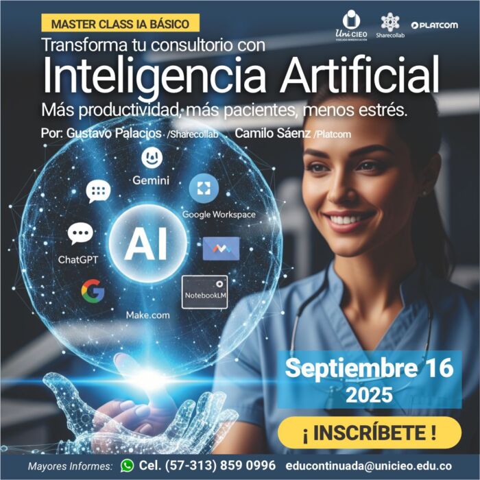 Master Class IA Básico - Transforma tu consultorio con Inteligencia Artificial. Más productividad, más pacientes, menos estrés.