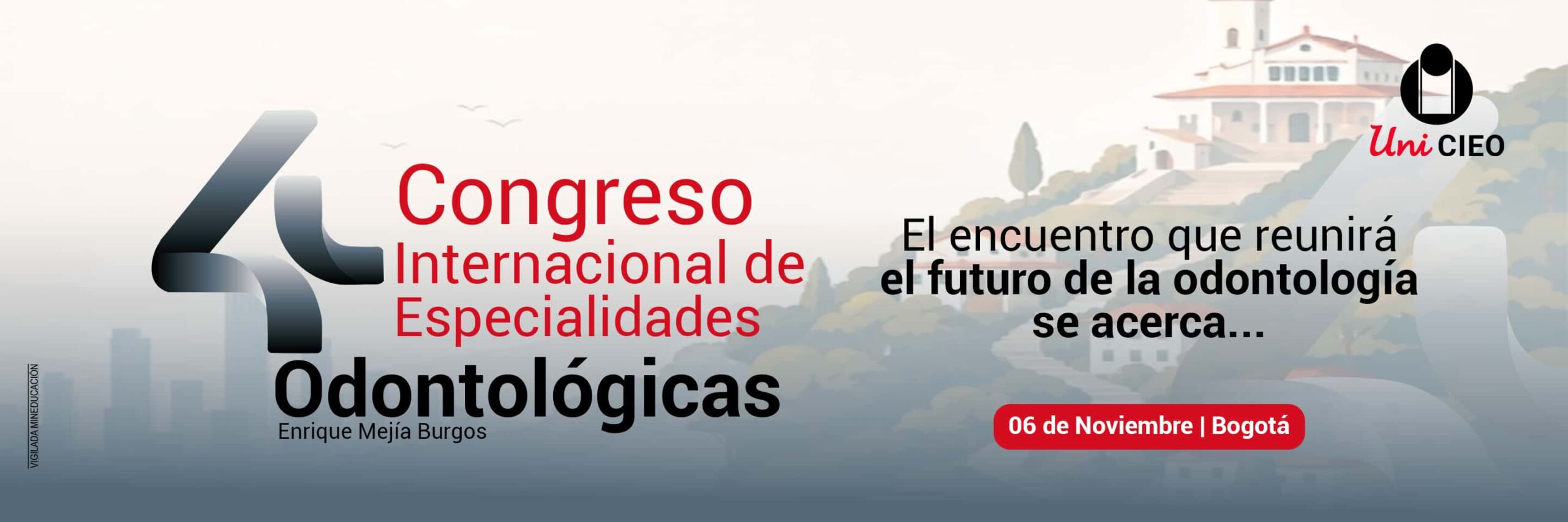 Monserrate con afiche de congreso odontologico